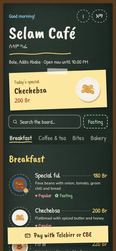 Chalkboard · See a live menu