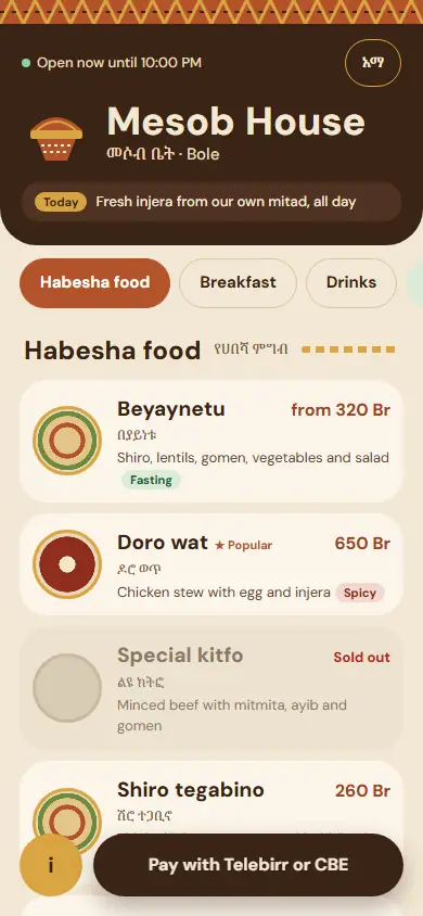 Mesob · See a live menu